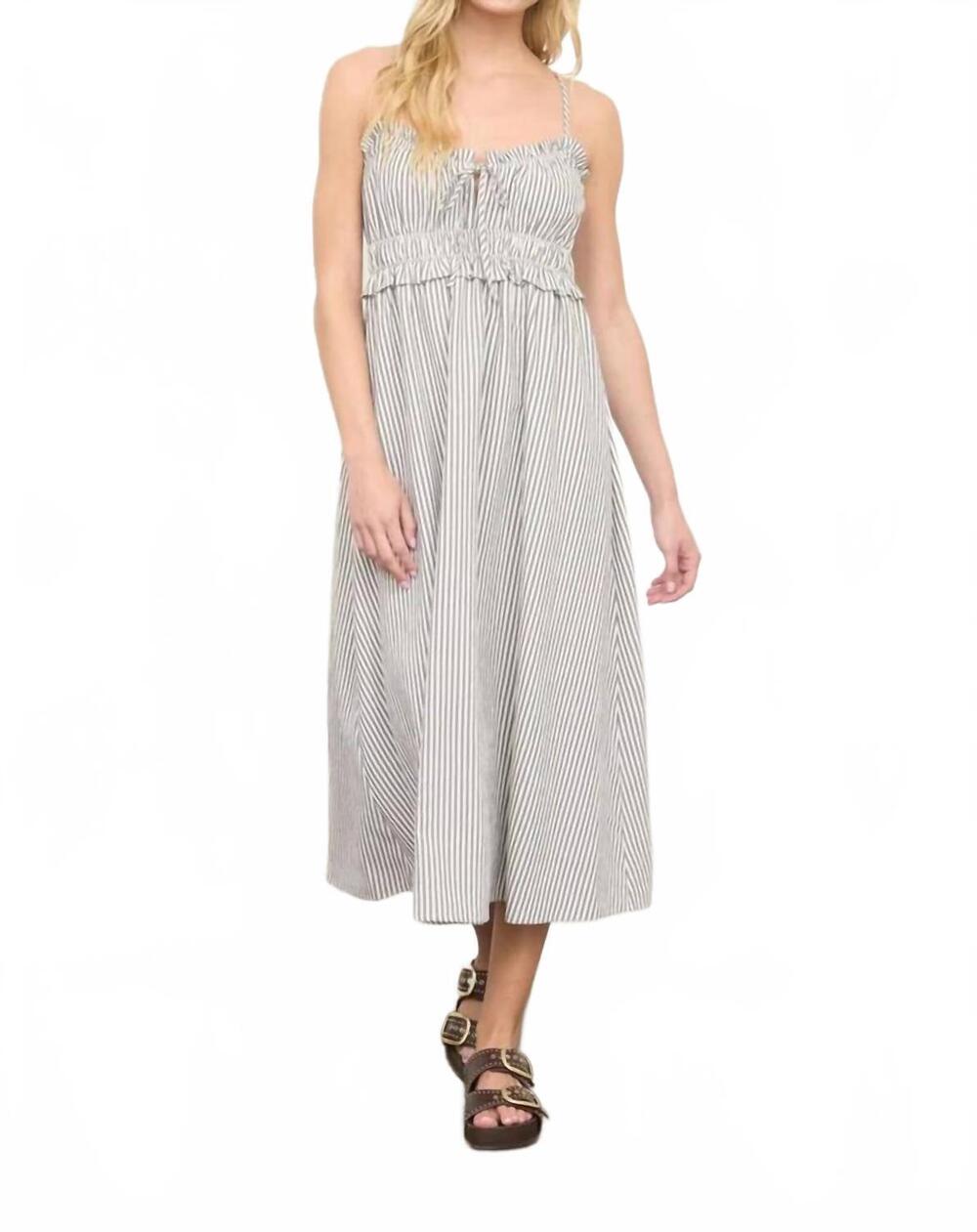NEW BLU PEPPER aloua stripe ruffled midi dress in cottage stripes